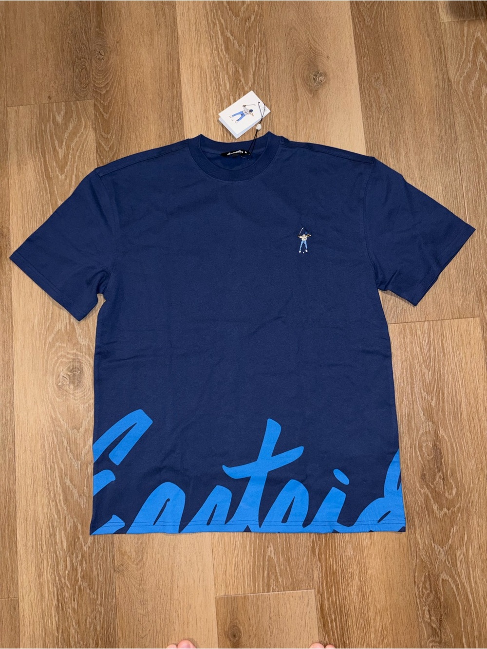 Eastside Golf Men’s Medium Navy Swingman Embroidered Logo Script T-Shirt NWT